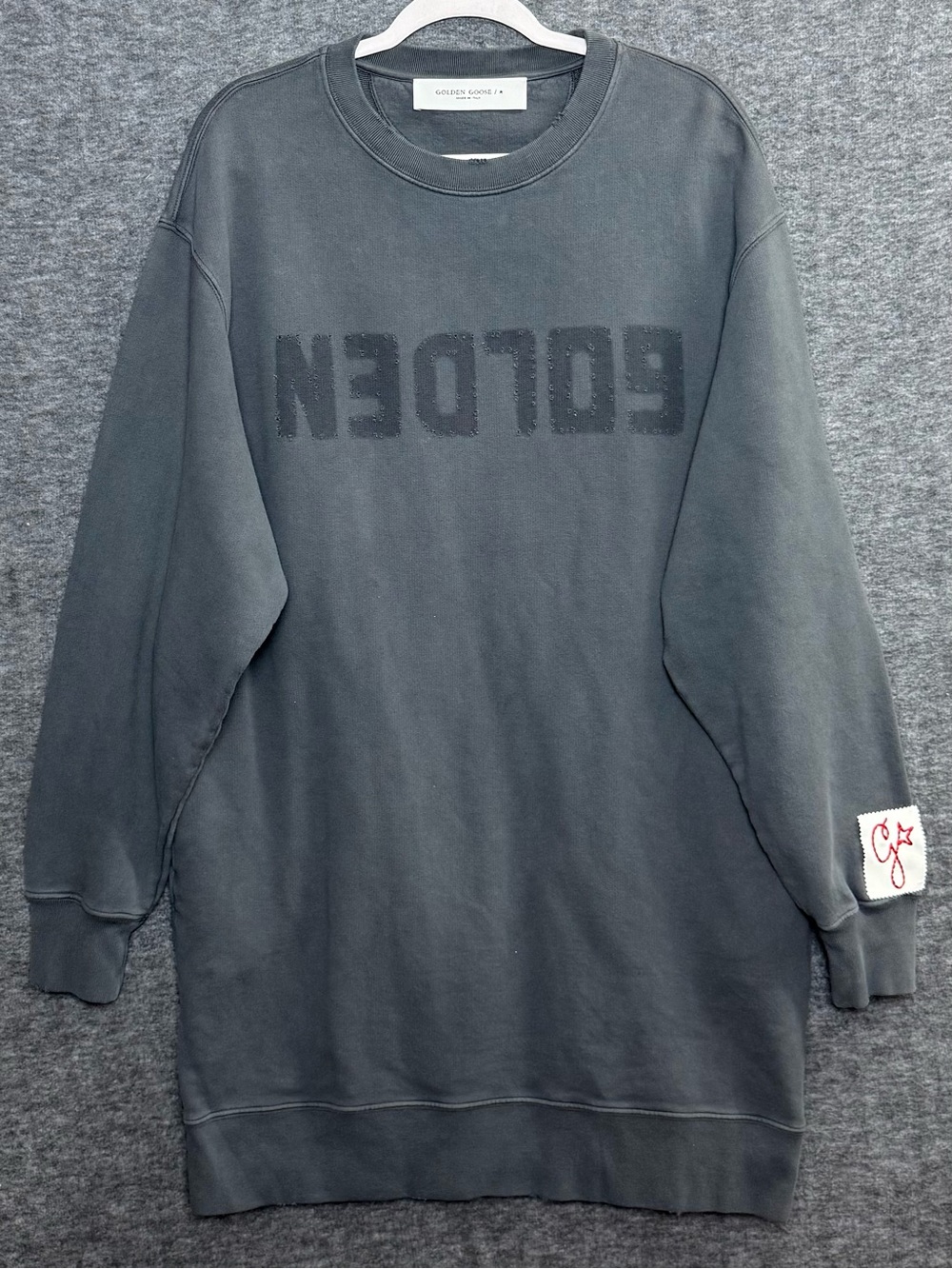 GOLDEN GOOSE Reverse Logo Gray Made in Italy Cotton Sweatshirt Dress Sz M Pocket